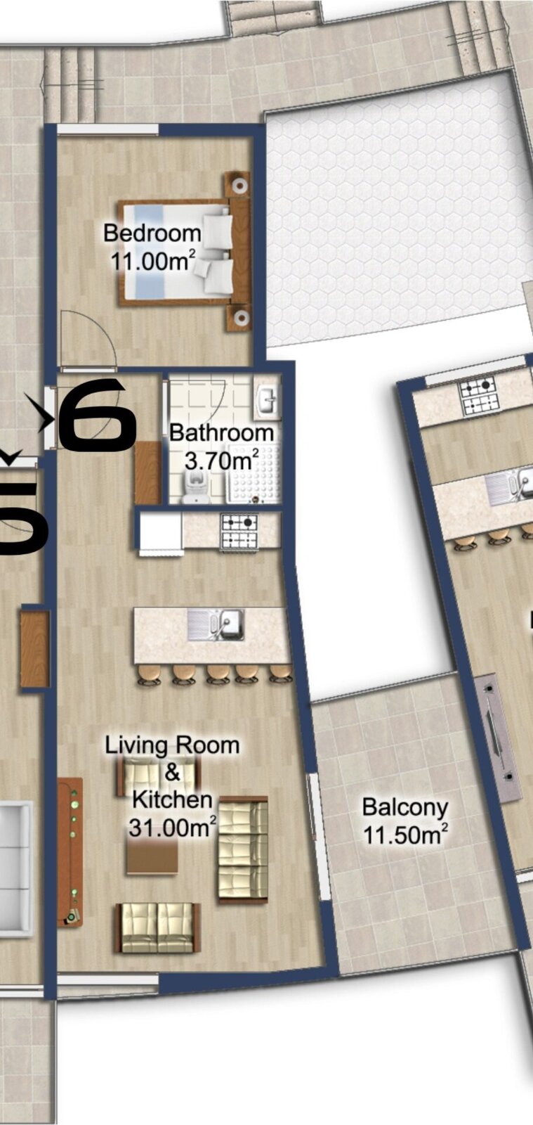 Floor plan — Studio Superior 1+1